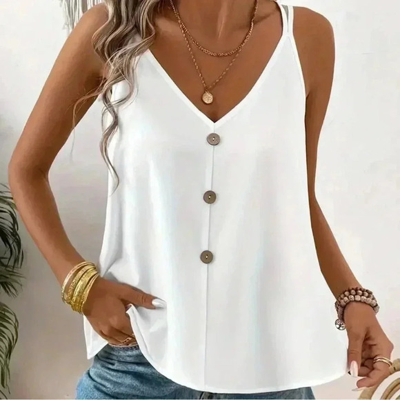 Tops - White Button Cami - Size 8/10